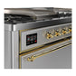 ILVE Majestic III 60-Inch Dual Fuel Range with 7 Sealed Burners + Griddle + French Top, 5.8 cu. ft. Oven, Stainless Steel with Brass Trim, Natural Gas, Solid Door, UM60FSQNR3SSG