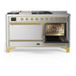 ILVE Majestic III 60-Inch Dual Fuel Range with 7 Sealed Burners + Griddle + French Top, 5.8 cu. ft. Oven, Stainless Steel with Brass Trim, Natural Gas, Solid Door, UM60FSQNR3SSG