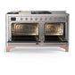 ILVE Majestic III 60-Inch Dual Fuel Range with 7 Sealed Burners + Griddle + French Top, 5.8 cu. ft. Oven, Stainless Steel with Copper Trim, Natural Gas, Solid Door, UM60FSQNR3SSP