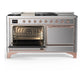 ILVE Majestic III 60-Inch Dual Fuel Range with 7 Sealed Burners + Griddle + French Top, 5.8 cu. ft. Oven, Stainless Steel with Copper Trim, Natural Gas, Solid Door, UM60FSQNR3SSP