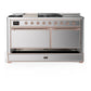 ILVE Majestic III 60-Inch Dual Fuel Range with 7 Sealed Burners + Griddle + French Top, 5.8 cu. ft. Oven, Stainless Steel with Copper Trim, Natural Gas, Solid Door, UM60FSQNR3SSP