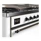 ILVE Majestic III 60-Inch Dual Fuel Range with 7 Sealed Burners + Griddle + French Top, 5.8 cu. ft. Oven, White with Burnished Trim, Liquid Propane, Solid Door, UM60FSQNR3WHBLP