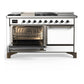 ILVE Majestic III 60-Inch Dual Fuel Range with 7 Sealed Burners + Griddle + French Top, 5.8 cu. ft. Oven, White with Burnished Trim, Liquid Propane, Solid Door, UM60FSQNR3WHBLP