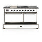 ILVE Majestic III 60-Inch Dual Fuel Range with 7 Sealed Burners + Griddle + French Top, 5.8 cu. ft. Oven, White with Burnished Trim, Liquid Propane, Solid Door, UM60FSQNR3WHBLP