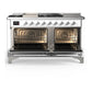 ILVE Majestic III 60-Inch Dual Fuel Range with 7 Sealed Burners + Griddle + French Top, 5.8 cu. ft. Oven, White with Chrome Trim, Liquid Propane, Solid Door, UM60FSQNR3WHCLP
