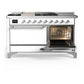 ILVE Majestic III 60-Inch Dual Fuel Range with 7 Sealed Burners + Griddle + French Top, 5.8 cu. ft. Oven, White with Chrome Trim, Liquid Propane, Solid Door, UM60FSQNR3WHCLP