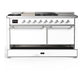 ILVE Majestic III 60-Inch Dual Fuel Range with 7 Sealed Burners + Griddle + French Top, 5.8 cu. ft. Oven, White with Chrome Trim, Liquid Propane, Solid Door, UM60FSQNR3WHCLP