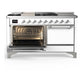 ILVE Majestic III 60-Inch Dual Fuel Range with 7 Sealed Burners + Griddle + French Top, 5.8 cu. ft. Oven, White with Chrome Trim, Natural Gas, Solid Door, UM60FSQNR3WHC