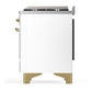 ILVE Majestic III 60-Inch Dual Fuel Range with 7 Sealed Burners + Griddle + French Top, 5.8 cu. ft. Oven, White with Brass Trim, Liquid Propane, Solid Door, UM60FSQNR3WHGLP