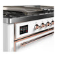 ILVE Majestic III 60-Inch Dual Fuel Range with 7 Sealed Burners + Griddle + French Top, 5.8 cu. ft. Oven, White with Copper Trim, Liquid Propane, Solid Door, UM60FSQNR3WHPLP