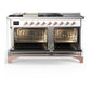 ILVE Majestic III 60-Inch Dual Fuel Range with 7 Sealed Burners + Griddle + French Top, 5.8 cu. ft. Oven, White with Copper Trim, Liquid Propane, Solid Door, UM60FSQNR3WHPLP