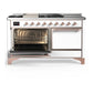 ILVE Majestic III 60-Inch Dual Fuel Range with 7 Sealed Burners + Griddle + French Top, 5.8 cu. ft. Oven, White with Copper Trim, Liquid Propane, Solid Door, UM60FSQNR3WHPLP