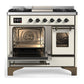 ILVE Majestic III 40-Inch Dual Fuel Range with 6 Sealed Burners + Griddle, 3.82 cu. ft. Oven, Antique White with Burnished Trim, Natural Gas, Triple Glass Door, UMD40FNR3AWB