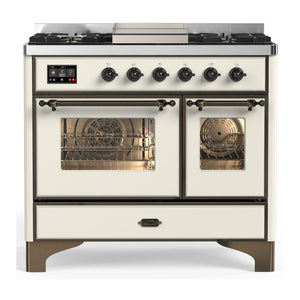 ILVE Majestic III 40-Inch Dual Fuel Range with 6 Sealed Burners + Griddle, 3.82 cu. ft. Oven, Antique White with Burnished Trim, Natural Gas, Triple Glass Door, UMD40FNR3AWB