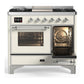 ILVE Majestic III 40-Inch Dual Fuel Range with 6 Sealed Burners + Griddle, 3.82 cu. ft. Oven, Antique White with Chrome Trim, Liquid Propane, Triple Glass Door, UMD40FNR3AWCLP