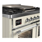 ILVE Majestic III 40-Inch Dual Fuel Range with 6 Sealed Burners + Griddle, 3.82 cu. ft. Oven, Antique White with Chrome Trim, Natural Gas, Triple Glass Door, UMD40FNR3AWC