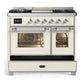 ILVE Majestic III 40-Inch Dual Fuel Range with 6 Sealed Burners + Griddle, 3.82 cu. ft. Oven, Antique White with Chrome Trim, Natural Gas, Triple Glass Door, UMD40FNR3AWC