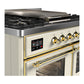 ILVE Majestic III 40-Inch Dual Fuel Range with 6 Sealed Burners + Griddle, 3.82 cu. ft. Oven, Antique White with Brass Trim, Liquid Propane, Triple Glass Door, UMD40FNR3AWGLP
