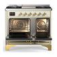 ILVE Majestic III 40-Inch Dual Fuel Range with 6 Sealed Burners + Griddle, 3.82 cu. ft. Oven, Antique White with Brass Trim, Liquid Propane, Triple Glass Door, UMD40FNR3AWGLP