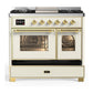 ILVE Majestic III 40-Inch Dual Fuel Range with 6 Sealed Burners + Griddle, 3.82 cu. ft. Oven, Antique White with Brass Trim, Liquid Propane, Triple Glass Door, UMD40FNR3AWGLP