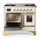 ILVE Majestic III 40-Inch Dual Fuel Range with 6 Sealed Burners + Griddle, 3.82 cu. ft. Oven, Antique White with Brass Trim, Natural Gas, Triple Glass Door, UMD40FNR3AWG