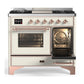 ILVE Majestic III 40-Inch Dual Fuel Range with 6 Sealed Burners + Griddle, 3.82 cu. ft. Oven, Antique White with Copper Trim, Liquid Propane, Triple Glass Door, UMD40FNR3AWPLP