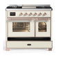 ILVE Majestic III 40-Inch Dual Fuel Range with 6 Sealed Burners + Griddle, 3.82 cu. ft. Oven, Antique White with Copper Trim, Liquid Propane, Triple Glass Door, UMD40FNR3AWPLP