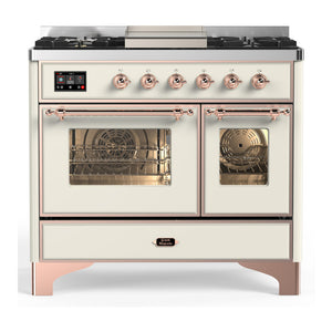ILVE Majestic III 40-Inch Dual Fuel Range with 6 Sealed Burners + Griddle, 3.82 cu. ft. Oven, Antique White with Copper Trim, Natural Gas, Triple Glass Door, UMD40FNR3AWP