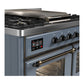 ILVE Majestic III 40-Inch Dual Fuel Range with 6 Sealed Burners + Griddle, 3.82 cu. ft. Oven, Blue Grey with Burnished Trim, Liquid Propane, Triple Glass Door, UMD40FNR3BGBLP