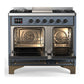 ILVE Majestic III 40-Inch Dual Fuel Range with 6 Sealed Burners + Griddle, 3.82 cu. ft. Oven, Blue Grey with Burnished Trim, Natural Gas, Triple Glass Door, UMD40FNR3BGB