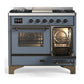 ILVE Majestic III 40-Inch Dual Fuel Range with 6 Sealed Burners + Griddle, 3.82 cu. ft. Oven, Blue Grey with Burnished Trim, Natural Gas, Triple Glass Door, UMD40FNR3BGB