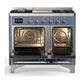 ILVE Majestic III 40-Inch Dual Fuel Range with 6 Sealed Burners + Griddle, 3.82 cu. ft. Oven, Blue Grey with Chrome Trim, Liquid Propane, Triple Glass Door, UMD40FNR3BGCLP