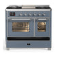 ILVE Majestic III 40-Inch Dual Fuel Range with 6 Sealed Burners + Griddle, 3.82 cu. ft. Oven, Blue Grey with Chrome Trim, Liquid Propane, Triple Glass Door, UMD40FNR3BGCLP