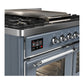 ILVE Majestic III 40-Inch Dual Fuel Range with 6 Sealed Burners + Griddle, 3.82 cu. ft. Oven, Blue Grey with Chrome Trim, Natural Gas, Triple Glass Door, UMD40FNR3BGC