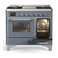 ILVE Majestic III 40-Inch Dual Fuel Range with 6 Sealed Burners + Griddle, 3.82 cu. ft. Oven, Blue Grey with Chrome Trim, Natural Gas, Triple Glass Door, UMD40FNR3BGC