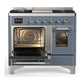 ILVE Majestic III 40-Inch Dual Fuel Range with 6 Sealed Burners + Griddle, 3.82 cu. ft. Oven, Blue Grey with Chrome Trim, Natural Gas, Triple Glass Door, UMD40FNR3BGC