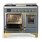 ILVE Majestic III 40-Inch Dual Fuel Range with 6 Sealed Burners + Griddle, 3.82 cu. ft. Oven, Blue Grey with Brass Trim, Liquid Propane, Triple Glass Door, UMD40FNR3BGGLP
