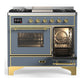 ILVE Majestic III 40-Inch Dual Fuel Range with 6 Sealed Burners + Griddle, 3.82 cu. ft. Oven, Blue Grey with Brass Trim, Natural Gas, Triple Glass Door, UMD40FNR3BGG