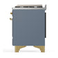 ILVE Majestic III 40-Inch Dual Fuel Range with 6 Sealed Burners + Griddle, 3.82 cu. ft. Oven, Blue Grey with Brass Trim, Natural Gas, Triple Glass Door, UMD40FNR3BGG