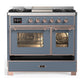 ILVE Majestic III 40-Inch Dual Fuel Range with 6 Sealed Burners + Griddle, 3.82 cu. ft. Oven, Blue Grey with Copper Trim, Liquid Propane, Triple Glass Door, UMD40FNR3BGPLP