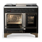 ILVE Majestic III 40-Inch Dual Fuel Range with 6 Sealed Burners + Griddle, 3.82 cu. ft. Oven, Glossy Black with Burnished Trim, Natural Gas, Triple Glass Door, UMD40FNR3BKB
