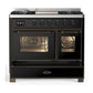 ILVE Majestic III 40-Inch Dual Fuel Range with 6 Sealed Burners + Griddle, 3.82 cu. ft. Oven, Glossy Black with Burnished Trim, Natural Gas, Triple Glass Door, UMD40FNR3BKB