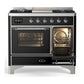 ILVE Majestic III 40-Inch Dual Fuel Range with 6 Sealed Burners + Griddle, 3.82 cu. ft. Oven, Glossy Black with Chrome Trim, Liquid Propane, Triple Glass Door, UMD40FNR3BKCLP