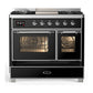 ILVE Majestic III 40-Inch Dual Fuel Range with 6 Sealed Burners + Griddle, 3.82 cu. ft. Oven, Glossy Black with Chrome Trim, Liquid Propane, Triple Glass Door, UMD40FNR3BKCLP