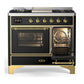 ILVE Majestic III 40-Inch Dual Fuel Range with 6 Sealed Burners + Griddle, 3.82 cu. ft. Oven, Glossy Black with Brass Trim, Natural Gas, Triple Glass Door, UMD40FNR3BKG
