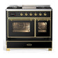ILVE Majestic III 40-Inch Dual Fuel Range with 6 Sealed Burners + Griddle, 3.82 cu. ft. Oven, Glossy Black with Brass Trim, Natural Gas, Triple Glass Door, UMD40FNR3BKG