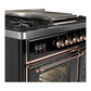 ILVE Majestic III 40-Inch Dual Fuel Range with 6 Sealed Burners + Griddle, 3.82 cu. ft. Oven, Glossy Black with Copper Trim, Liquid Propane, Triple Glass Door, UMD40FNR3BKPLP