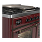 ILVE Majestic III 40-Inch Dual Fuel Range with 6 Sealed Burners + Griddle, 3.82 cu. ft. Oven, Burgundy with Burnished Trim, Liquid Propane, Triple Glass Door, UMD40FNR3BUBLP