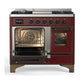 ILVE Majestic III 40-Inch Dual Fuel Range with 6 Sealed Burners + Griddle, 3.82 cu. ft. Oven, Burgundy with Burnished Trim, Liquid Propane, Triple Glass Door, UMD40FNR3BUBLP