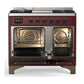 ILVE Majestic III 40-Inch Dual Fuel Range with 6 Sealed Burners + Griddle, 3.82 cu. ft. Oven, Burgundy with Burnished Trim, Natural Gas, Triple Glass Door, UMD40FNR3BUB
